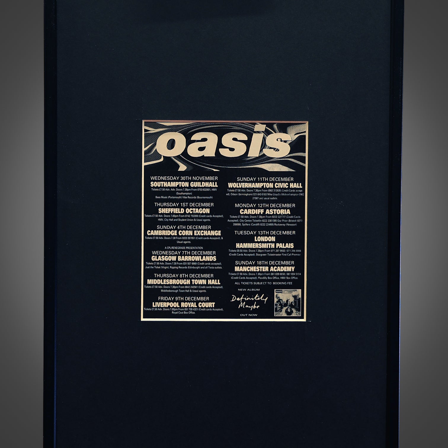 Oasis Definitely Maybe Tour original press ad New Item Microdot Boutique