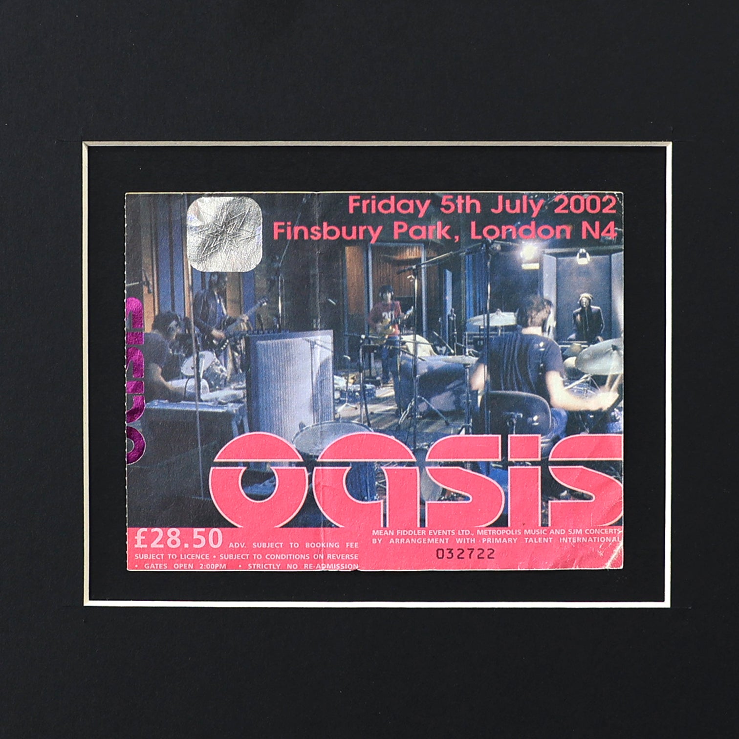 Oasis - Finsbury Park 2002 Framed Ticket - New Item