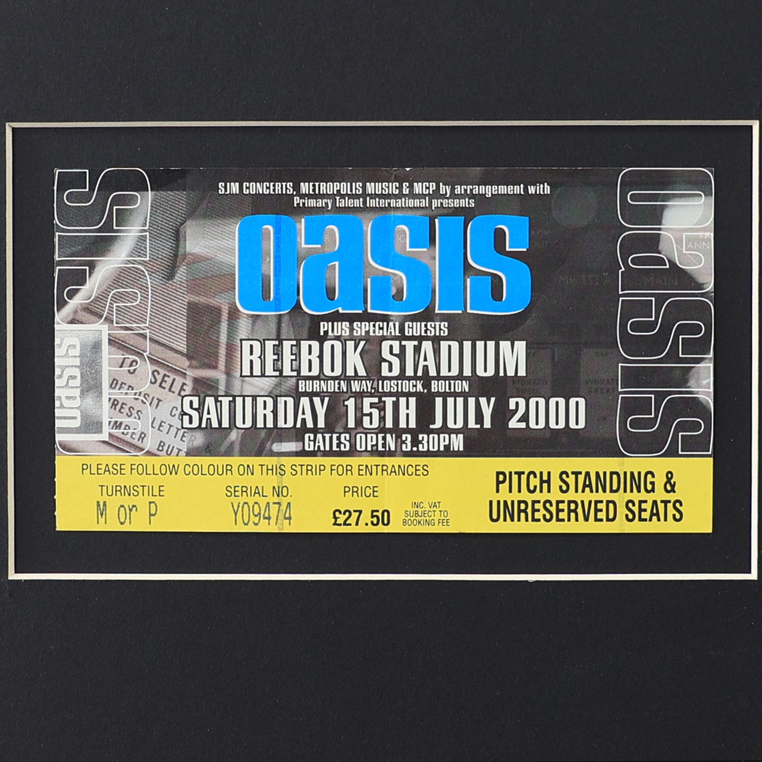 Oasis - Bolton Reebok Stadium Framed Ticket - New Item